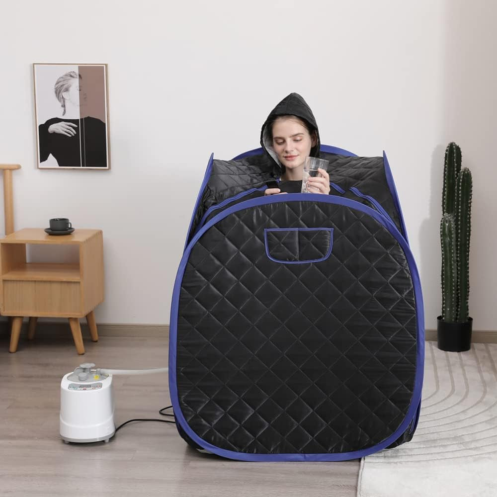 Portable Sauna Kit, One Person Full Body at Home Spa Hat Tent, Include 2L Steamer with Remote Control for Detox US Plug- Black