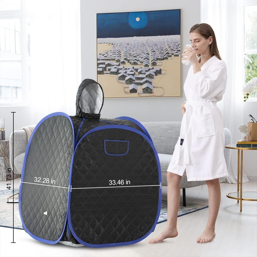 Portable Sauna Kit, One Person Full Body at Home Spa Hat Tent, Include 2L Steamer with Remote Control for Detox US Plug- Black