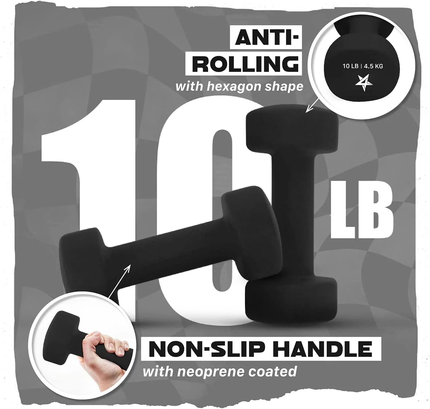 Neoprene Coated Dumbbells Hand Weight Sets of 2, Arm Weights for Women - Multiple Weight Options with 15 Colors - Black 10LBS