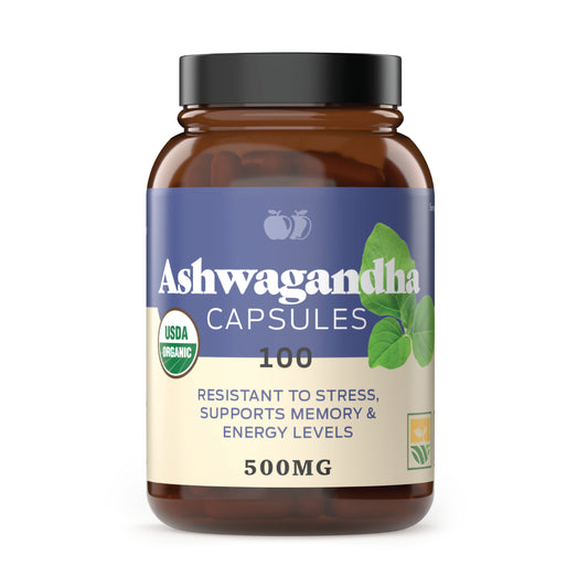 Organic Ashwagandha Capsules - 100 Capsules 500Mg Pure Ashwagandha Supplement