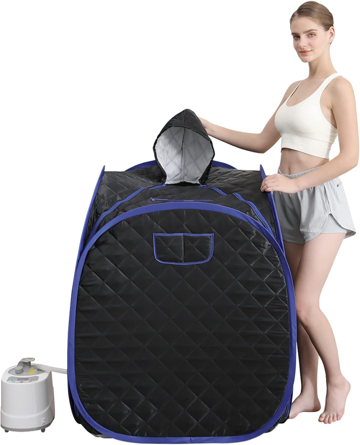 Portable Sauna Kit, One Person Full Body at Home Spa Hat Tent, Include 2L Steamer with Remote Control for Detox US Plug- Black