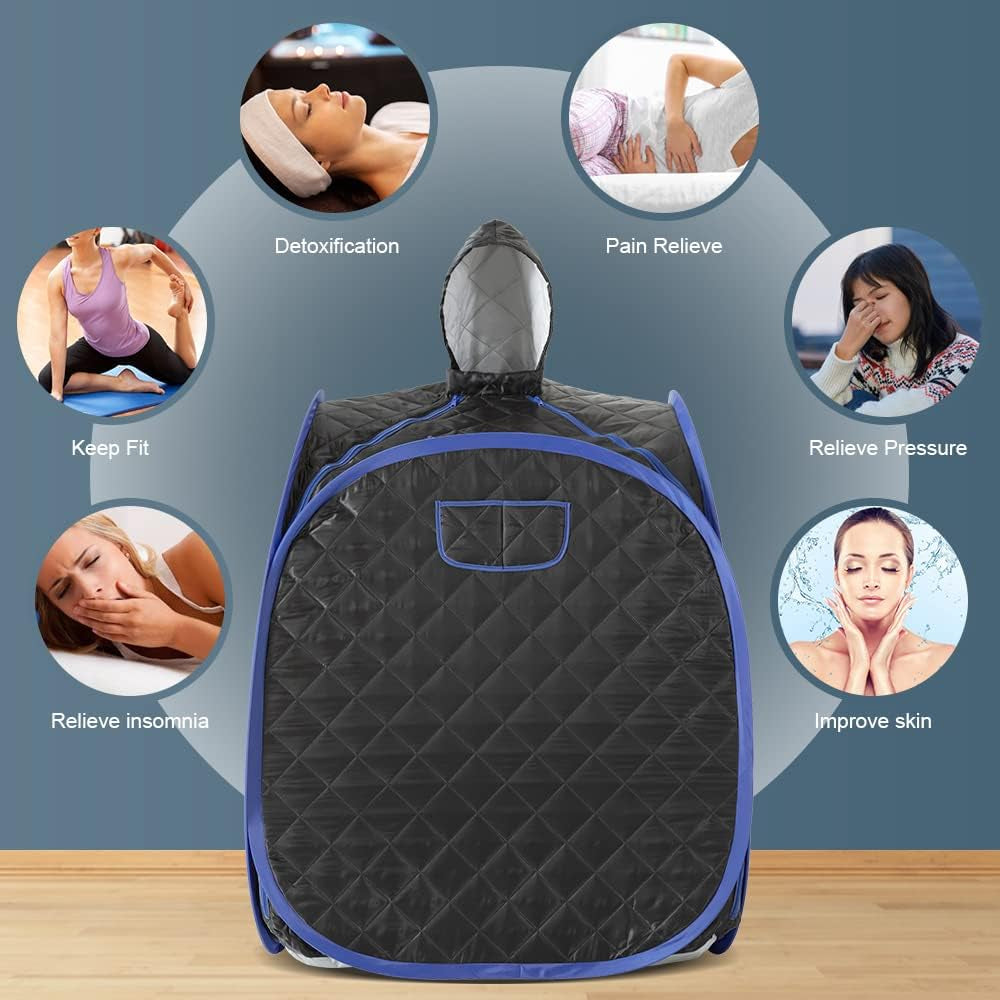 Portable Sauna Kit, One Person Full Body at Home Spa Hat Tent, Include 2L Steamer with Remote Control for Detox US Plug- Black