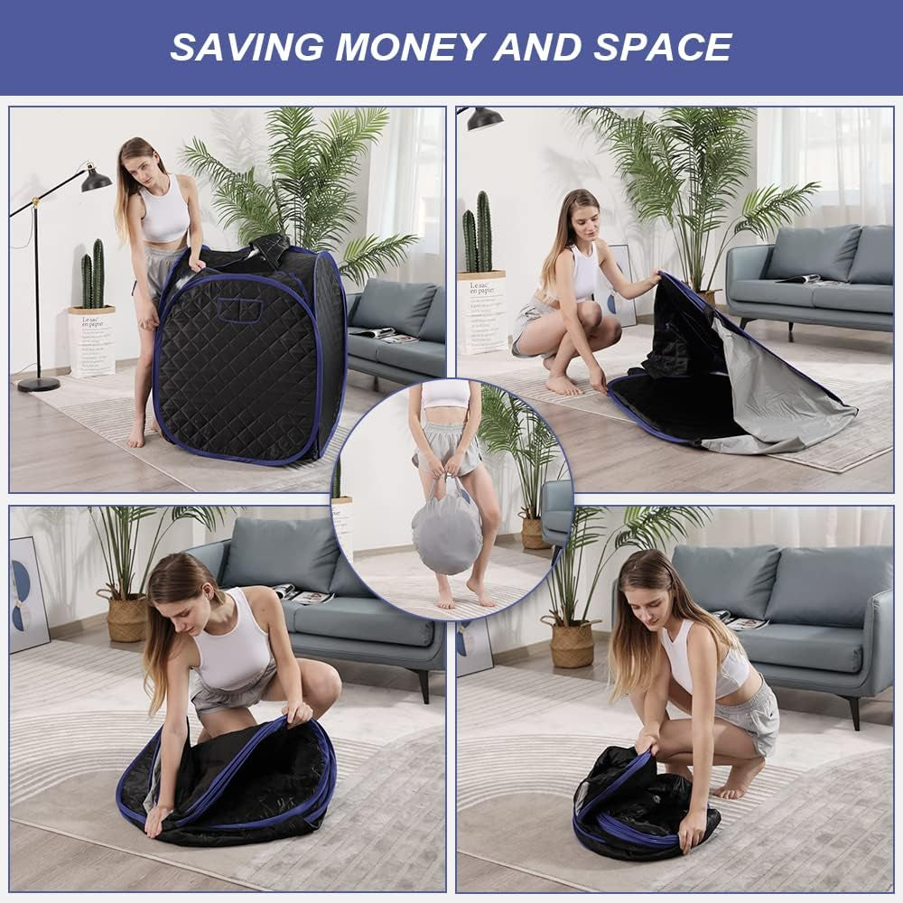 Portable Sauna Kit, One Person Full Body at Home Spa Hat Tent, Include 2L Steamer with Remote Control for Detox US Plug- Black